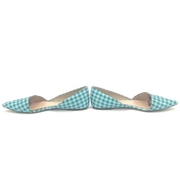 J Crew Flats Shoes Size 8 Womens Blue Emerald Green Gingham Plaid Leather F1187 - Picture 4 of 11